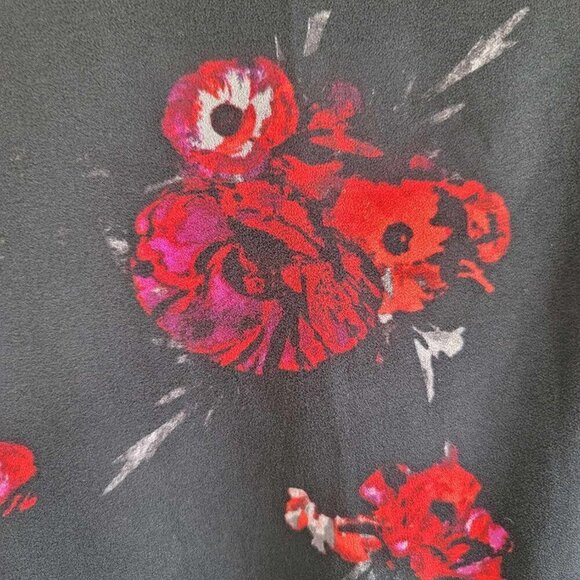 Guess Semi-sheer Black, red and grey floral print blouse. EUC - Picture 7 of 9